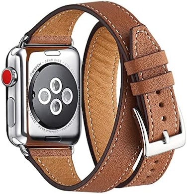 Bestig Band Compatible For Apple Watch 38mm 40mm 42mm 44mm, Genuine Leather Double Tour Designed Slim Replacement Strap For Iwatch Series 6 Se 5 4 3 2 1