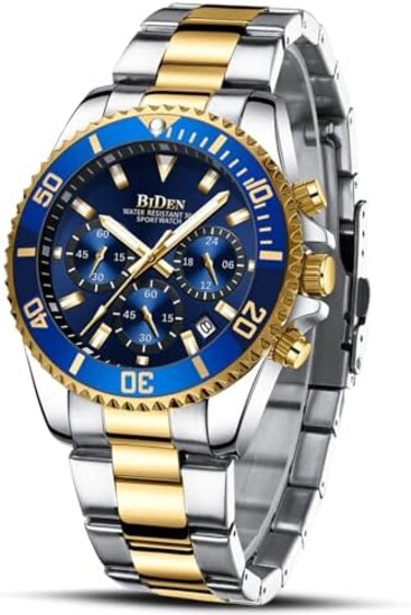 Biden Mens Watches Chronograph Stainless Steel Waterproof Date Analog Quartz Watch Business Casual Fashion Wrist Watches For Men