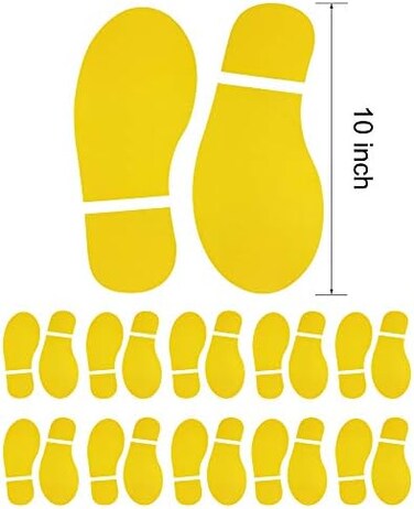 10 Pairs 20 Prints Yellow Adults Size Shoes Footprint Stickers Decals For Floor Wall Stairs To Guide Directions, 10 Inch