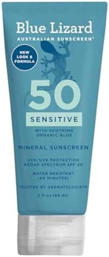 Blue Lizard Sensitive Mineral Sunscreen &Acirc;&acirc;&sbquo;&not;&Acirc;&euro;&OElig; No Chemical Actives &Acirc;&acirc;&sbquo;&not;&Acirc;&euro;&OElig; SPF 50+ UVa/Uvb Protection, 3 Ounce Tube
