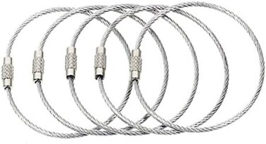 كابل سلسلة مفاتيح سلكية (5 قطع، 6.7 بوصة / 17 سم) - حلقات سلكية من الفولاذ المقاوم للصدأ بسمك 2 مم مع قفل لولبي آمن لتعليق بطاقات الأمتعة ومفاتيح التنظيم