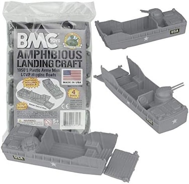 Bmc Toys Classic Marx Landing Craft - 4Pc Grey Plastic Army Men Boat Vehicles