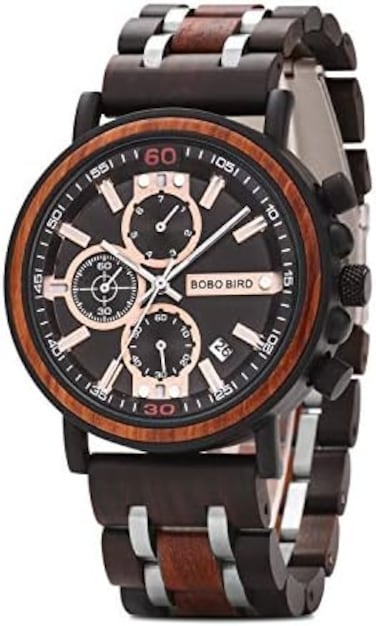 S18-1 Mens Wood Watch Stylish Wooden Stainless Steel Combined Chronograph With Luminous Pointers Fashion Timepiece For Men