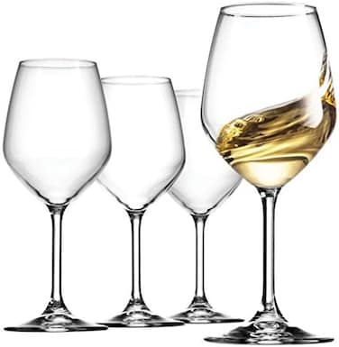 Bormioli Rocco 14.75 Oz White Wine Gl (Set Of 4): Crystal Clear Star Glass, Laser Cut Rim For Wine Tasting, Lead-Free Cups, Elegant Party Drinking Glassware, Dishwasher Safe, Restaurant Quality