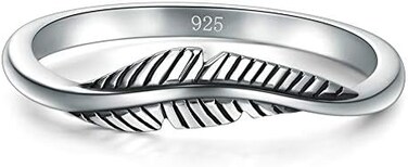 Boruo 925 Sterling Silver Ring, Feather Ring Size 4-12