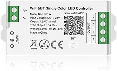 Btf-Lighting C01W أحادي اللون Pwm (+V -V) 2Pin LED شريط سطوع خافت 2.4 جيجا هرتز Tuya Wifi Group Controller Alexa Google Home التحكم في تطبيق الهاتف الذكي متوافق مع جهاز التحكم عن بعد Wr02Rf Rc01Rfb