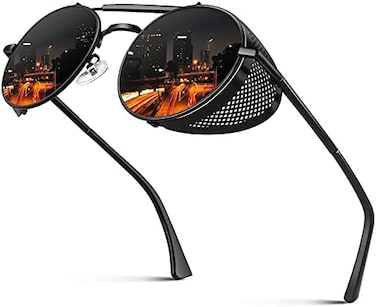 Cgid E72 Retro Steampunk Style Inspired Round Metal Circle Polarized Sunglasses For Women Men