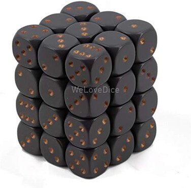 Chessex غير شفاف 12 مم D6 رمادي داكن مع كتلة نرد نحاسية - مجموعة من 36 قطعة