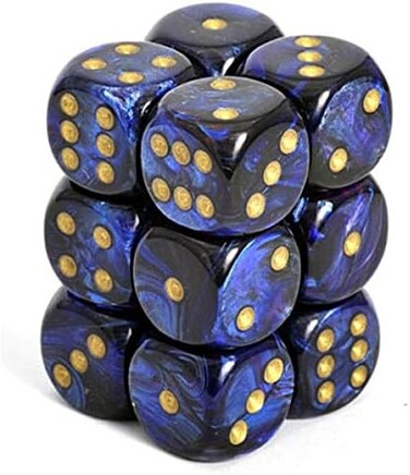 مجموعات Chessex Dice D6: جعران أزرق مع ذهبي - قالب سداسي الجوانب مقاس 16 مم (12) كتلة من النرد