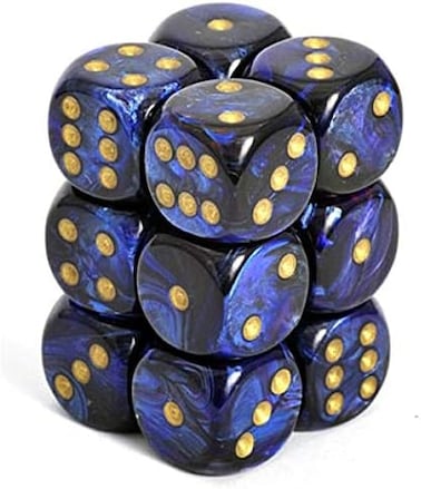 مجموعات Chessex Dice D6: جعران أزرق مع ذهبي - قالب سداسي الجوانب مقاس 16 مم (12) كتلة من النرد