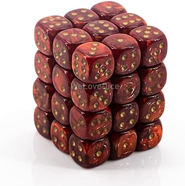 مجموعات Chessex Dice D6: Scarab Scarlet مع ذهبي - قالب سداسي الجوانب مقاس 12 مم (36) كتلة من النرد