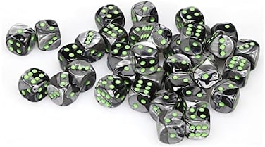 مجموعات نرد Chessex D6: برج الجوزاء أسود ورمادي / رمادي مع أخضر - قالب سداسي الجوانب مقاس 12 مم (36) كتلة من النرد