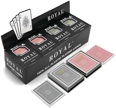 ورق لعب رويال بلاستيك بحجم البوكر (3 1/2 بوصة × 2 1/2 بوصة) - 1 دزينة