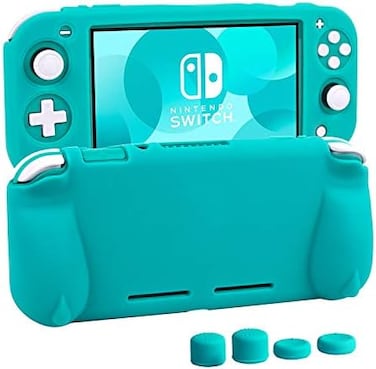 حافظة حماية من السيليكون من Chin Fai لجهاز Nintendo Switch Lite، غطاء حماية ناعم مع مقابض مريحة لجهاز Nintendo Switch Lite 2019 [حامل ذاتي] [4 أغطية عصا الإبهام] (فيروزي)