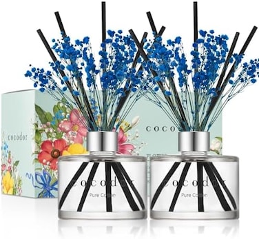Cocod'or Cocodor Preserved Real Flower Reed Diffuser/Pure Cotton/Reed Diffuser Set, Oil Diffuser &amp; Reed Diffuser Sticks, Home Decor &amp; Office Decor, Fragrance And Gifts, Real Flower/6.7Ounce/2Pack
