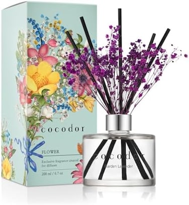 Cocodor Preserved Real Flower Reed Diffuser / Garden Lavender / 6.7Oz(200ml) / 1 Pack / Reed Diffuser Set, Oil Diffuser &amp; Reed Diffuser Sticks, Home Decor &amp; Office