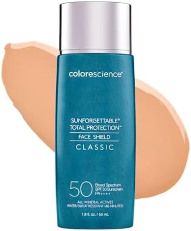 Colorescience Total Protection Face Shield SPF 50, Broad-Spectrum Mineral Zinc Oxide Formula For Sensitive Skin, Oil-Free, Non-Comedogenic, Hypoallergenic, Reef Safe, Dermatologist-Recommended, 1.8 Oz