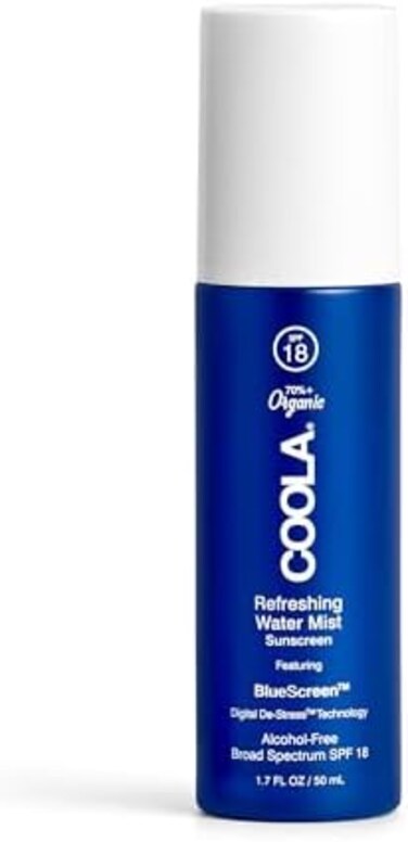 Coola Organic Refreshing Water Mist Face Moisturizer With SPF 18, Dermatologist Tested Face Sunscreen With Plant-Derived Bluescreen Digital De-Stress Technology, 1.7 Fl Oz