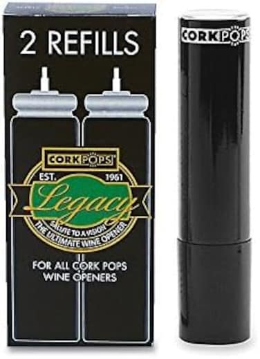 Wine Bottle Opener Refill Cartridges 2 Per Box- Eco-Friendly Low-Pressure, Fits All Cork Pops Models Opens 60-80 Bottles Per Cartridge 1 Box