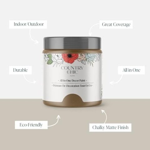 نمط طباشير طلاء Country Chic - للأثاث، وديكور المنزل، والحرف اليدوية - صديق للبيئة - الكل في واحد - لا حاجة إلى الشمع (خشب دريفت [بني]، عينة (4 أونصة))