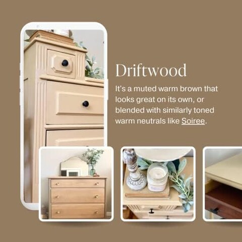 نمط طباشير طلاء Country Chic - للأثاث، وديكور المنزل، والحرف اليدوية - صديق للبيئة - الكل في واحد - لا حاجة إلى الشمع (خشب دريفت [بني]، عينة (4 أونصة))