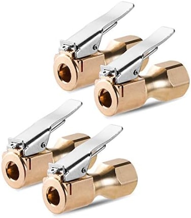 ظرف هواء نحاسي عالي التحمل من Czc، ظرف إطار مستقيم ذو تدفق مغلق مع مشبك قفل، ظرف إطار Fnpt مقاس 1/4 بوصة لملحقات ضاغط مضخة الهواء لقياس ضغط الإطارات (النحاس، 4 عبوات)