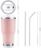 D&middot;S 30Oz Sakura Pink Tumbler Stainless Steel Double Wall Vacuum Insulated Mug With Straw And Lid, Cleaning Brush For Cold And Hot Beverages