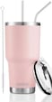 D&middot;S 30Oz Sakura Pink Tumbler Stainless Steel Double Wall Vacuum Insulated Mug With Straw And Lid, Cleaning Brush For Cold And Hot Beverages