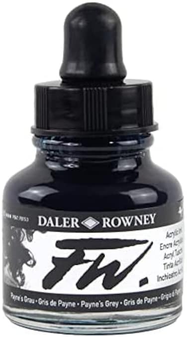 Fw Acrylic Ink Bottle Paynes Grey - Versatile Acrylic Drawing Ink For Artists And Students - Permanent Calligraphy Ink - Archival Ink For Illustrating And More