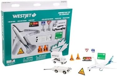 Daron Westjet Airlines Airport Playset With Die-Cast Metal Model Airplane With Plastic Parts, Cars And Transportation Toys For Kids Ages 3+