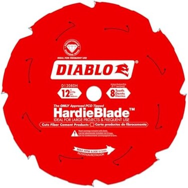 Diablo Freud D1208Dh 12-Inch By 8 Tooth Polycrystalline Diamond Tipped Tcg Hardie Fiber Cement Saw Blade