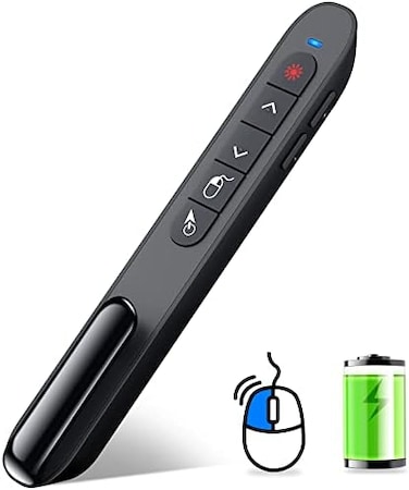 Wireless Presenter Remote With Air Mouse Control, Rechargeable USB Presentation Clicker Ppt Pointer Rf 2.4Gz Powerpoint Clicker Slide Advancer For Computer Laptop Mac