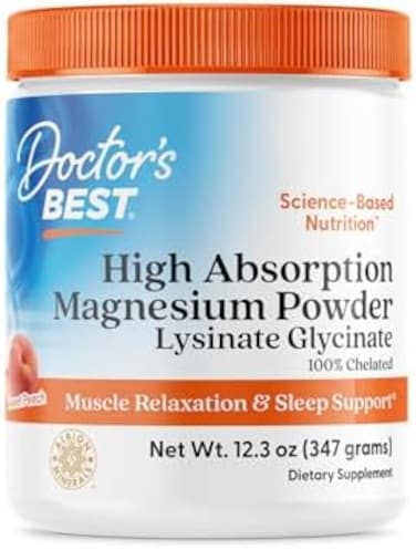 مسحوق مغنيسيوم عالي الامتصاص من Doctor's Best (بنكهة الخوخ) 100% آثار مخلبة، غير مخزنة، الصداع، العضلات، نباتي، نكهة الخوخ، 12.3 أونصة (عبوة من قطعة واحدة)