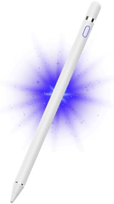 قلم رقمي نشط لأجهزة Android وIos وiPad/iPad 2/New iPad 3/iPad4/iPad Pro/iPad Mini/iPad Mini 2/3 /4 ومعظم أجهزة الكمبيوتر اللوحية، 1.5 ملم نقطة دقيقة قابلة لإعادة الشحن (أبيض)