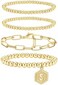 Doubgood Silver Bracelets For Women, Adjustable Bracelet Sets 14K Real Gold Plated Stackable Paperclip Cuban Link Bracelet Jewelry For Teen Girls 7 Inches