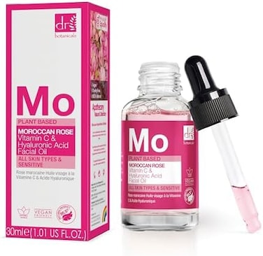 Dr Botanicals Moroccan Rose Facial Oil With Vitamin C And Hyaluronic Acid - Skin Brightening, Anti-Aging, Anti-Wrinkle &amp; Hydrating Treatment For All Skin Types (30ml)