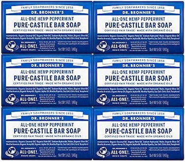 Dr. Bronner's Pure-Castile Bar Soap - Peppermint, 5 Oz (6 Pack)