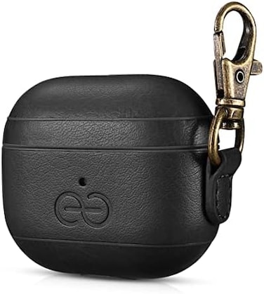 Om Airpods 3 Case Cover With Keychain Clip For Apple Airpods 3Rd Generation, Vegan Leather Airpod Case For Men &amp; Women, Luxury Earbuds Accessory For iPhone - Black