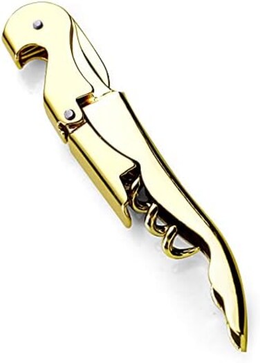 فتاحات النبيذ الاحترافية من Waiters Corkscrew، مفتاح النبيذ من الفولاذ المقاوم للصدأ لنادل المطاعم، مفتاح كلاسيكي الكل في واحد، فتاحة زجاجات وقاطع رقائق معدنية (عبوة واحدة ذهبية)