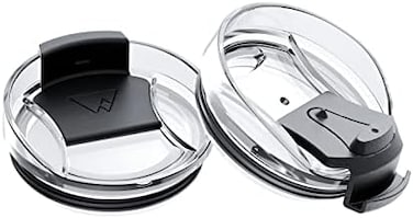 2-Piece Enhanced Tumbler Replacement Lid - Spill Proof, Shatter Resistant, Perfect Fit, Clear Cup Lids - Compatible With Yeti Rambler, Ozark Trails, Old Style Rtic 20 Oz. Black
