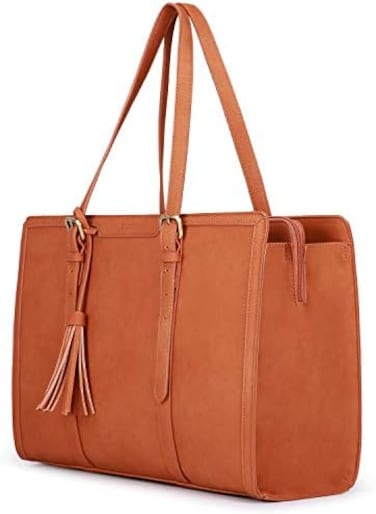 حقيبة مدرسية للنساء من Ecosusi Ordi مقاس 15.6 بوصة مع 3 أقسام، حقيبة يد كبيرة الحجم من جلد البولي يوريثان، حزام كتف قابل للتعديل