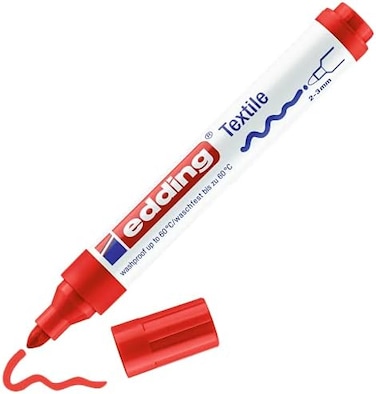 Edding 4500 Textile Marker - Red - 1 Pen - Round Nib 2-3 mm - Permanent Fabric Markers For Drawing On Textiles, Wash-Resistant Up To 60 &deg;C - Marker Pens For Fabric Lettering