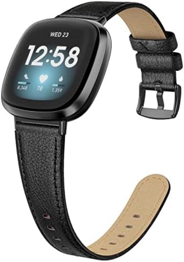 Leather Bands Compatible For Fitbit Versa 3 / Fitbit Sense For Women Men, Genuine Leather Bands Replacement Wristbands Straps Compatible With Versa 3 / Sense