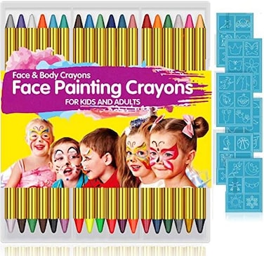 Face Paint Crayons For Kids, 36 Makeup Sticks &amp; 36 Stencils, Professtional Face Painting Kit For Halloween Or Birthday Party, 6 Fluorescent, 6 Metallic &amp; 24 Classic Colors, Safe For Sensitive Skin