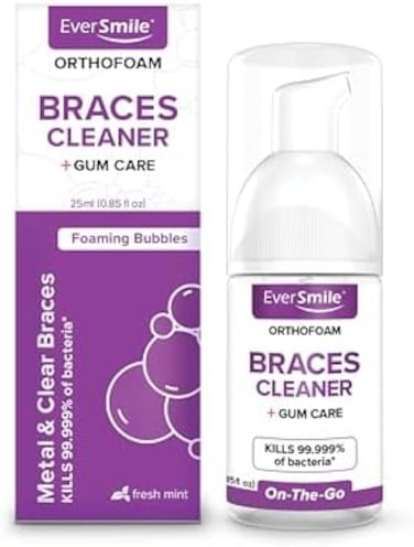 Orthofoam Braces Cleaner - Cleans Under Metal, Ceramic Or Clear Brackets &amp; Wires. Can Brush Or Rinse With &amp; Use In Trays. Foaming Bubbles Whiten Teeth &amp; Fight Plaque (1 Pack - 25ml)