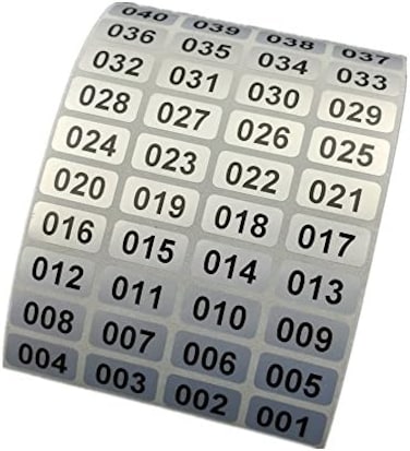 Consecutive Number Inventory Stickers Waterproof 0.39 X 0.78 Inch Black Printing On Silver Sticker (001 To 1000)