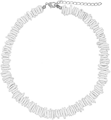Fablinks Puka Shell Necklace, White Hawaiian Seashell Accessories For Men And Women, Beach Surfer Beaded Necklaces, Summer Clam Chip Bead Shells Choker Jewelry (16 Inches), 16 Inches, Puka Shells, No
