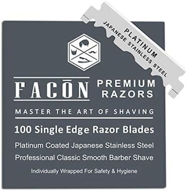 شفرات حلاقة 100 درجة من FacンN بلاتينيوم يابانية من الفولاذ المقاوم للصدأ ذات حافة واحدة لحلاقة الحلاقة الاحترافية المستقيمة - أكثر من 200 حلاقة