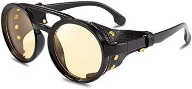 Retro Round Steampunk Sunglasses Women Men Vintage Eyewear Light Plastic Frame With Leatherwear B2532