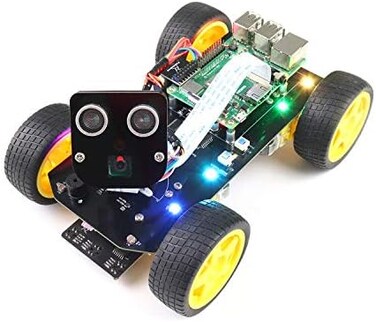مجموعة السيارة الذكية 4Wd لـ Raspberry Pi 5 4 B 3 B+ Zero 2 W، تتبع الوجه، تتبع الخط، تتبع الضوء، تجنب العوائق، التحكم في التطبيق، الكاميرا، المؤازرة (Raspberry Pi غير متضمن)